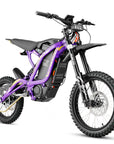 Multi-angle full studio product photo of stylish purple TE electric dirt ebike offroad motorbike
