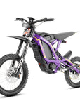 Clear front side full view of purple TE powerful offroad dirt ebike electric motorcycle for adults