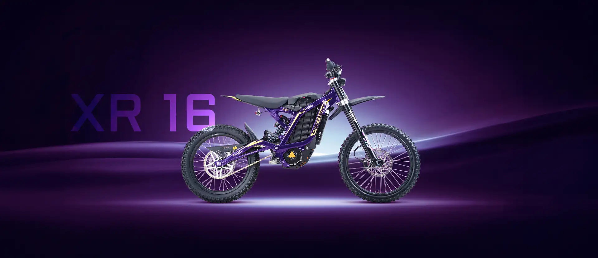 ThunderWasp new launch desktop website banner New release desktop banner showcasing ThunderWasp XR16 purple high performance offroad electric motocross for trail racing