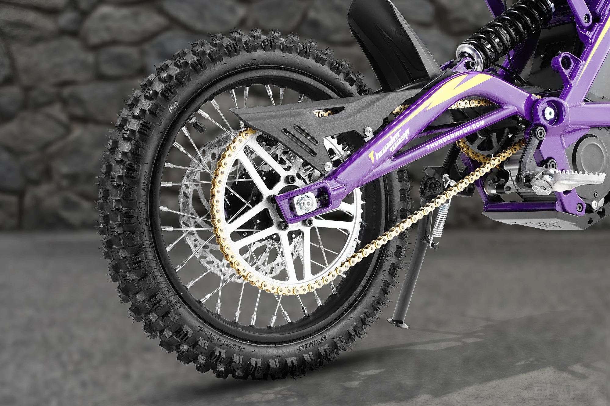 TE dirt ebike thick anti slip offroad tires and durable metal spoke wheels