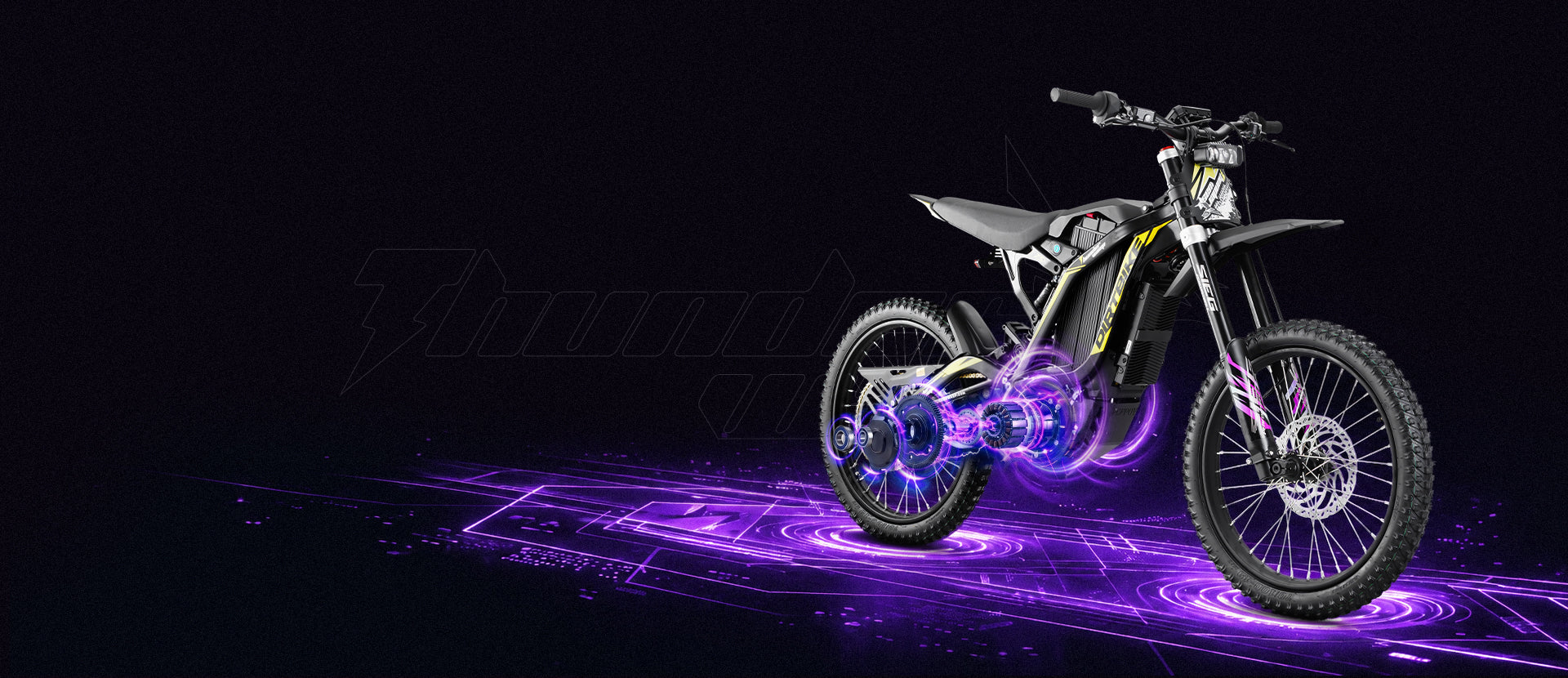 Horizontal wide banner full body shot of X10 adult high speed off-road electric dirt bike max speed 53MPH