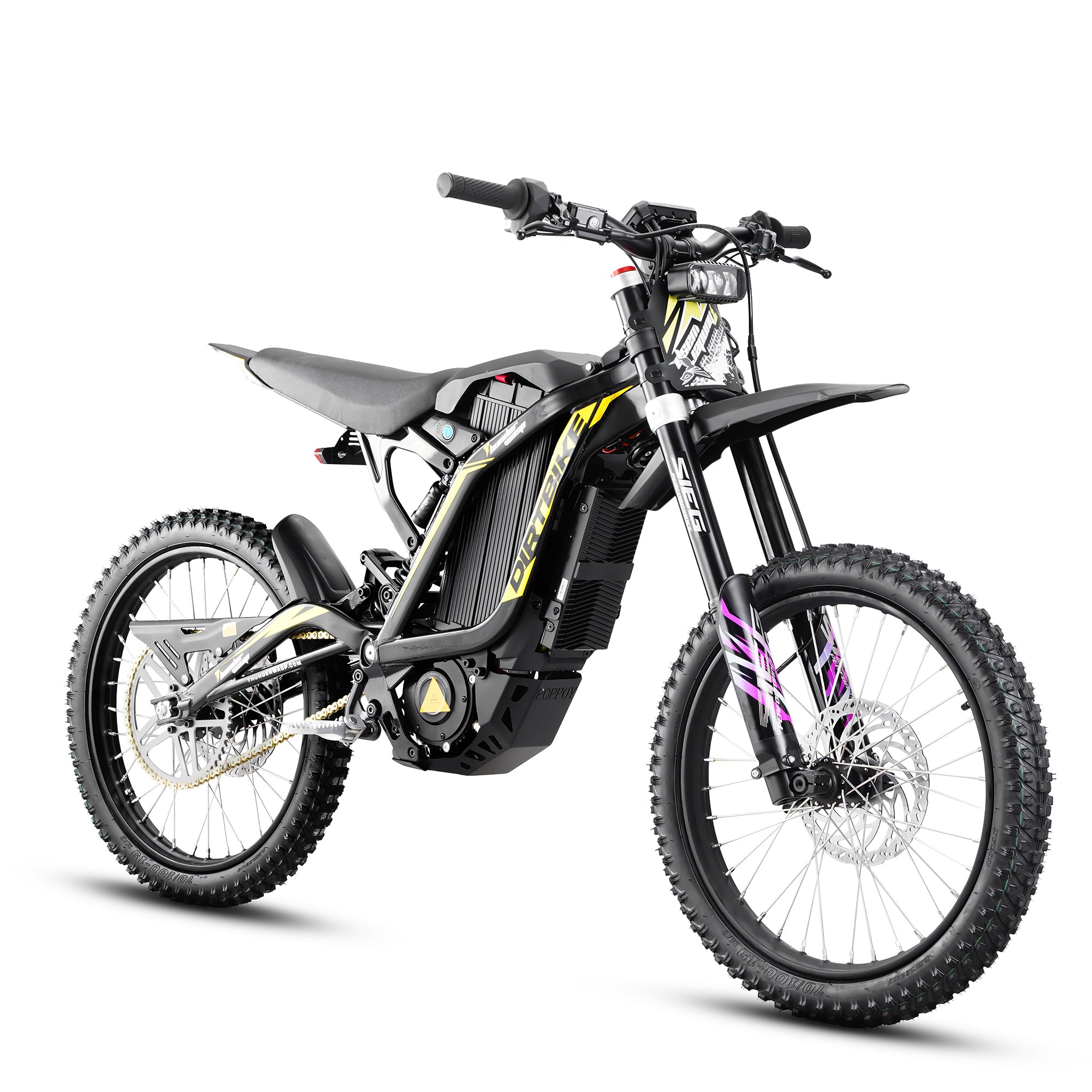 X10 off-road electric dirt bike front angle view with 53 MPH top speed